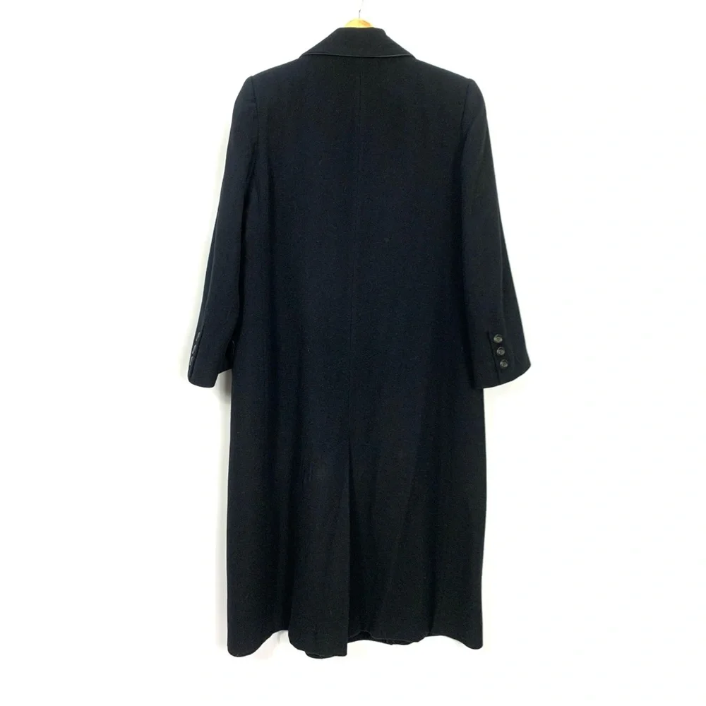 Camel Hair Black Double Breasted Trench Full Length Pea Coat - Picture 3 of 16